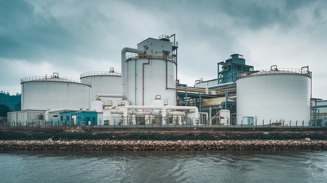 A cinematic shot of a large marine urea factory in China.